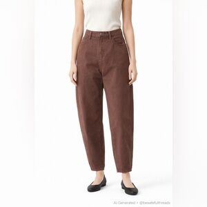 Uniqlo 29W Brown High Rise Barrel Leg Cotton Jeans